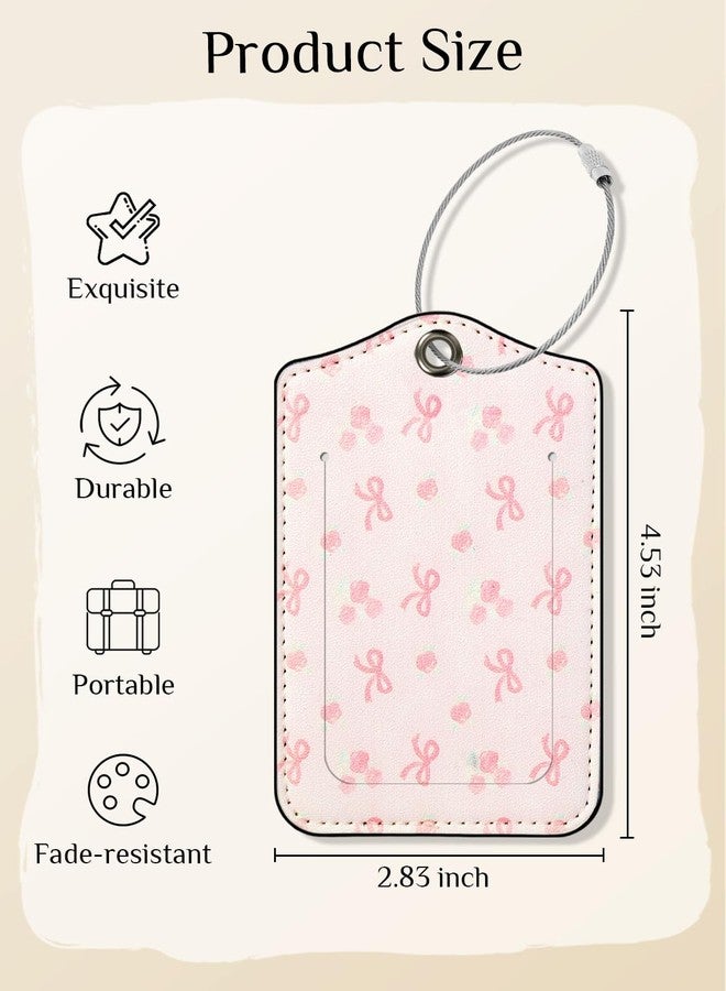Seorsok 2Pcs Luggage Travel Tags for Suitcases,Pink Bow PU Leather Name Tag with Privacy Cover&ID Label Address Card and Durable Metal Ring Suitable for Men Women Handbags Backpack,Blooming Rose - Image 2